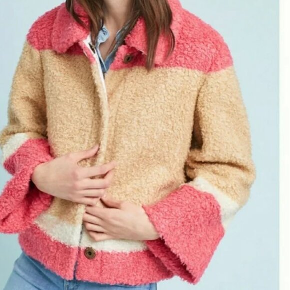 Anthropologie Color block Sherpa Teddy Coat - Picture 1 of 7
